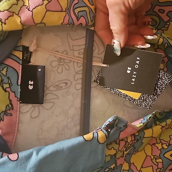 NWT Lazy Oaf oversized unisex button down jacket iconic graphics, pastels - Picture 2 of 10